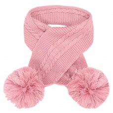 SC12-DP: Dusty Pink Cable Knit Scarf w/Pom Poms
